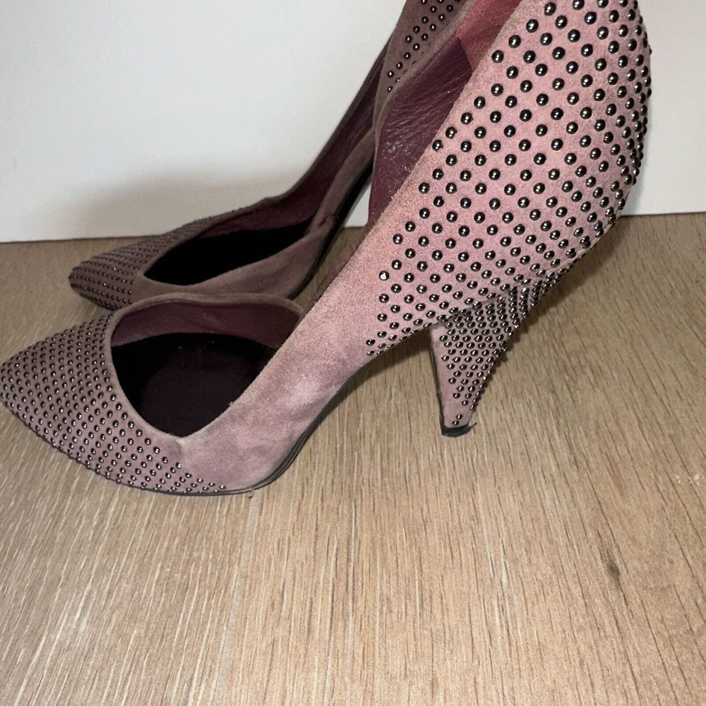Miu Miu Purple Suede Heels Point Toe Studded Gunmetal 37.5